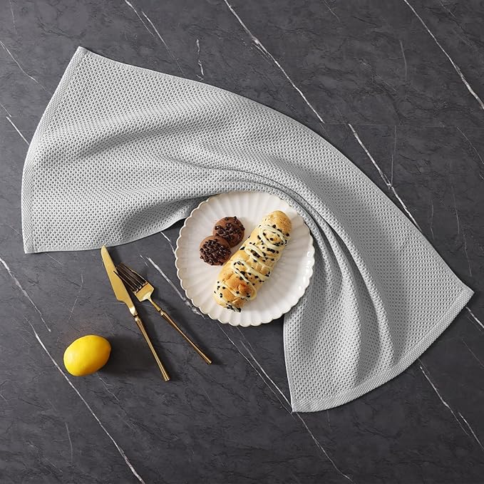 Homaxy 100% Cotton Kitchen Towels and Dishcloths Set, 12 x 12 Inches and 13 x 28 Inches, Set of 8 Bulk Kitchen Towels Set, Ultra Soft Absorbent Dish Cloths for Washing Dishes, Light Gray