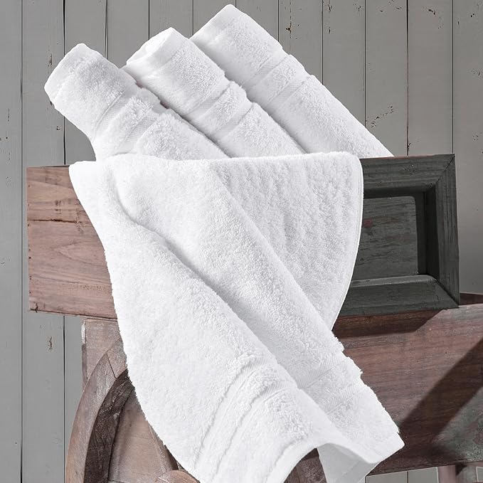 Hawmam Linen Hand Towels Bath Towels Set of 4 16x29 Inch Premium Turkish Cotton Blissful Luxury Spa Feel, White