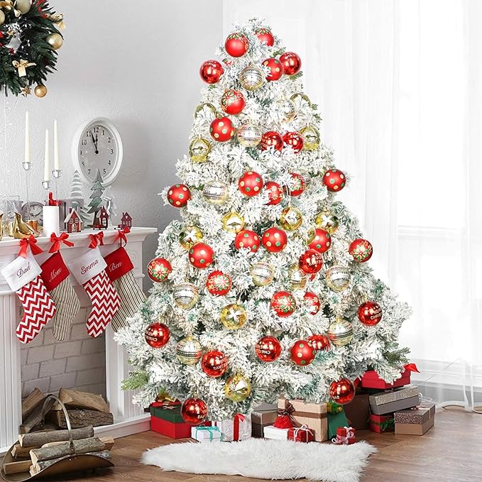 40PCS 2.36" Christmas Balls Ornaments, Plastic Christmas Tree Ornaments, Holiday Baubles, Hanging Decorations for Xmas Trees Holiday Party, Gold Red Baubles