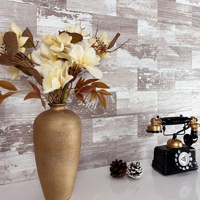 AULIGET 3" x 6" Subway Tile Peel and Stick Backsplash, Thick PVC Stick on Wall Tiles (100, Brown Birch)