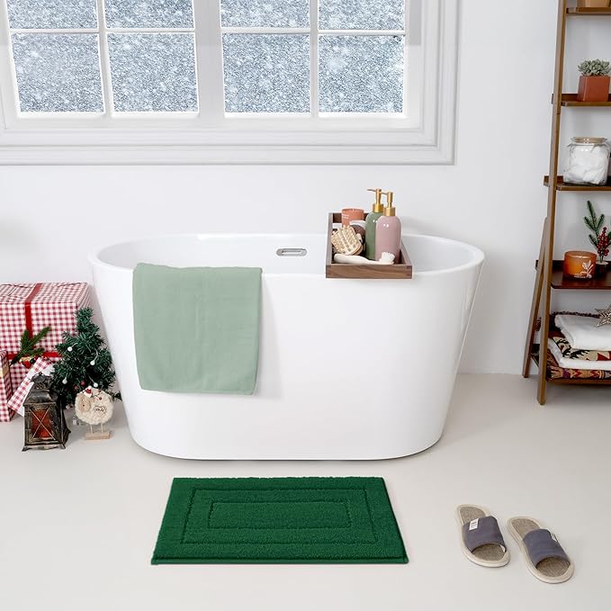 GRANNY SAYS Green Bathroom Rugs Non Slip, 16" x 24", Bath Rugs for Bathroom, Small Bath Rug Washable,Absorbent Bath Mats for Shower Room Floor, Microfiber Mat for Tub, Absorbent Shower Rugs