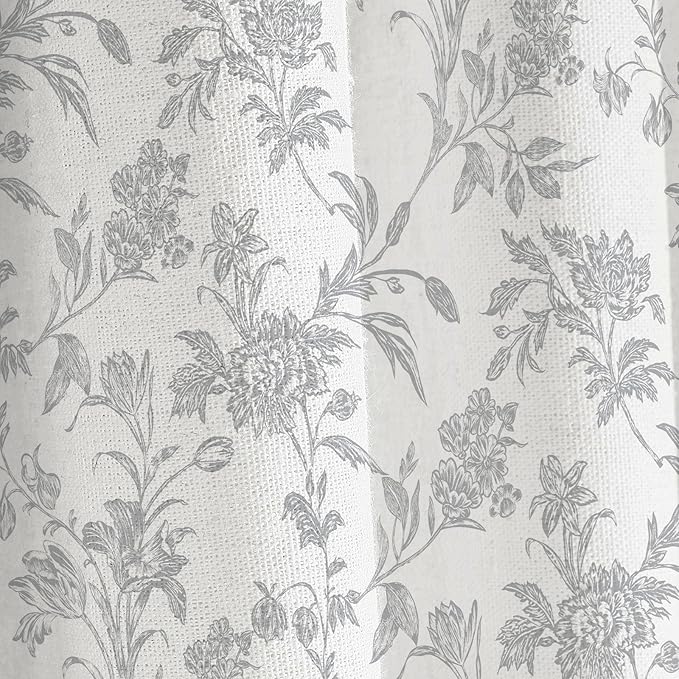 Vintage Farmhouse Shower Curtain for Bathroom Grey Shower Curtain Floral Cotton 72" W x 72" L