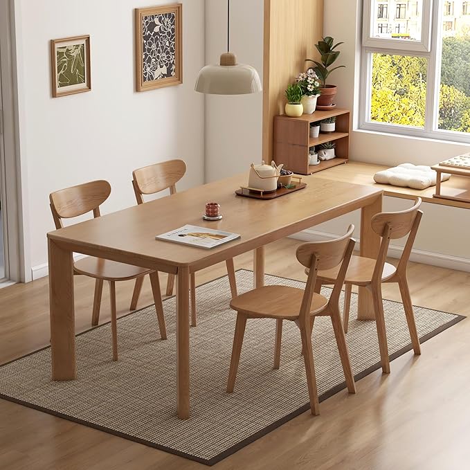 Oak Dining Chairs, Kitchen Chairs, 100% Solid Wood Modern Dinner Chair with Curved Backrest, Dining Room Chair for Kitchen, Living Room, Study (2PK, Natural)
