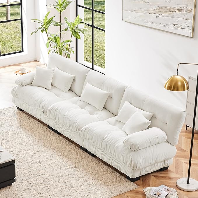 SoarFlash 133.8” Sectional Sofa 3 Seat Couch, L Shaped Modern Sofa with Solid Wood Legs, Couches Sofas for Living Room Apartment, Comfortable Small Couches for Small Spaces, White