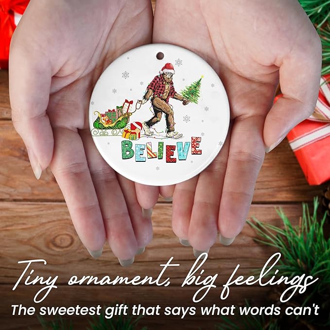 OASSIE Bigfoot Christmas Ornaments Gifts for Men Women - Ceramic Sasquatch Christmas Decorations 2025 - Big Foot Birthday Gifts for Friends, Stocking Stuffers for Men Women, White Elephant Gift Ideas