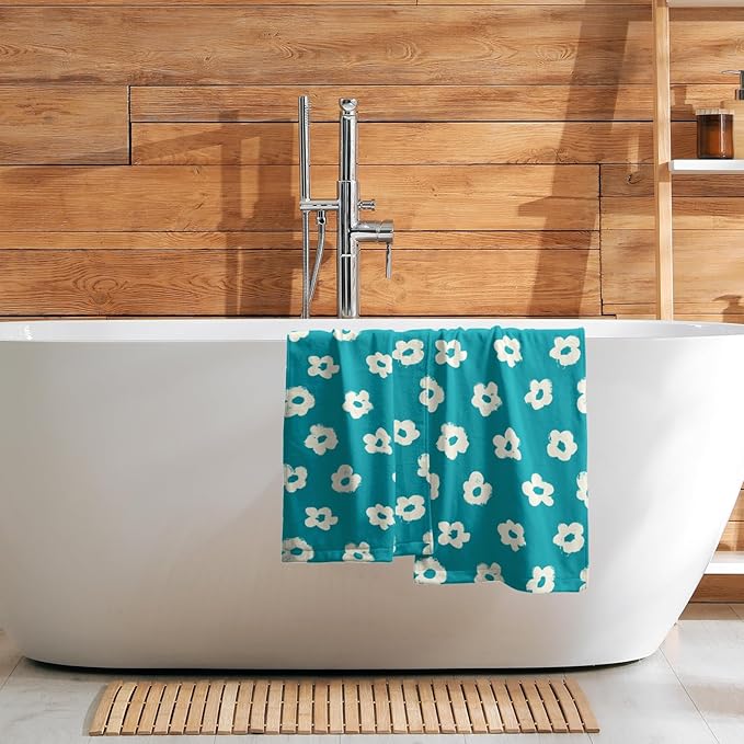 Modern Style Kitchen Towels Set of 2 Aqua Floral Quick Dry Microfiber Dish Towels