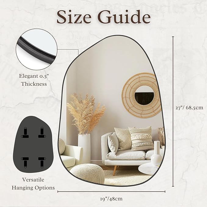 PERFNIQUE Irregular Asymmetrical Wall Mirror Decorative Modern Wall Mounted 27"x19", Black
