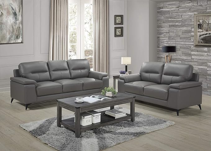 Homelegance 67" Leather Loveseat, Dark Gray