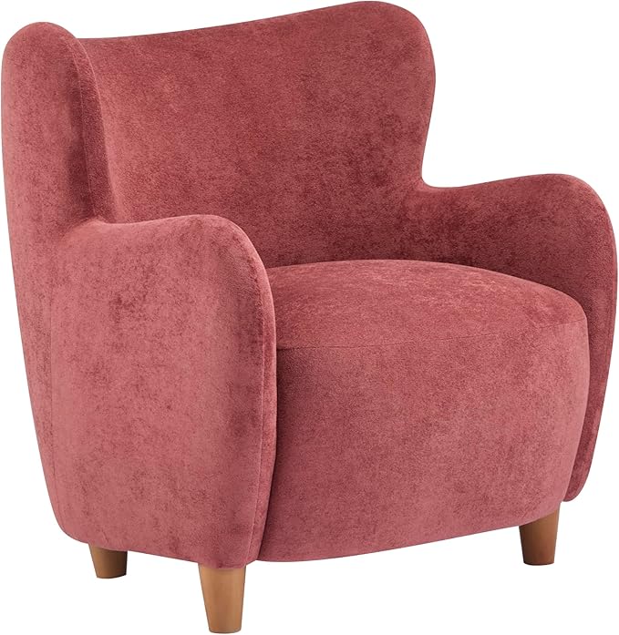 Christopher Knight Home Auden Low Profile Wingback Accent Chair, Fabric Club Chair, Velvet Upholstered Armchair, Curved Backrest Single Sofa, Soft Reading Lounge Chair for Living Room, Smoky Red