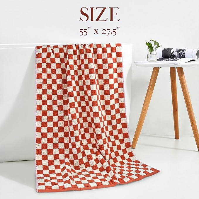 Jacquotha Ultra Soft Bath Towels 2 Pack - 520 GSM Cotton Highly Absorbent Checkered Towels Set for Bathroom, Coral