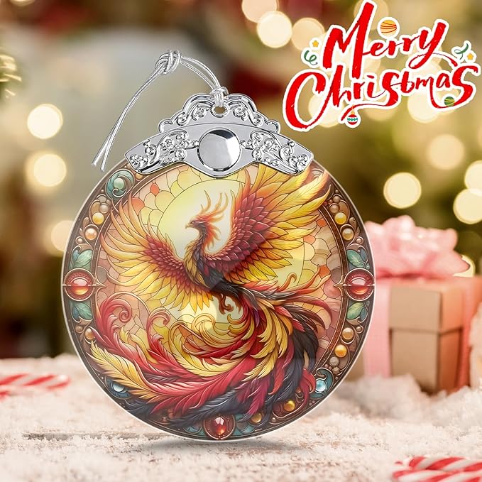 Stained Glass Phoenix Ornament, Phoenix Christmas Tree Ornaments Xmas Decorations, Holiday and Xmas Presents