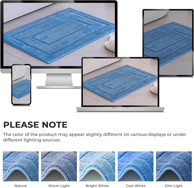 GRANNY SAYS Blue Bathroom Rugs Non Slip, 16" x 24", Bath Rugs for Bathroom, Small Bath Rug Washable,Absorbent Bath Mats for Floor, Microfiber Bath Mat for Tub, Absorbent Shower Rugs