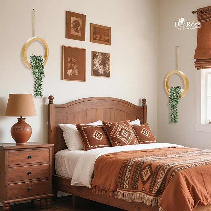 Der Rose 2 Pack Boho Wall Decor Fake Plants 15" Hanging Artificial Succulents Plants for Bohemian Living Room Bathroom Accessories