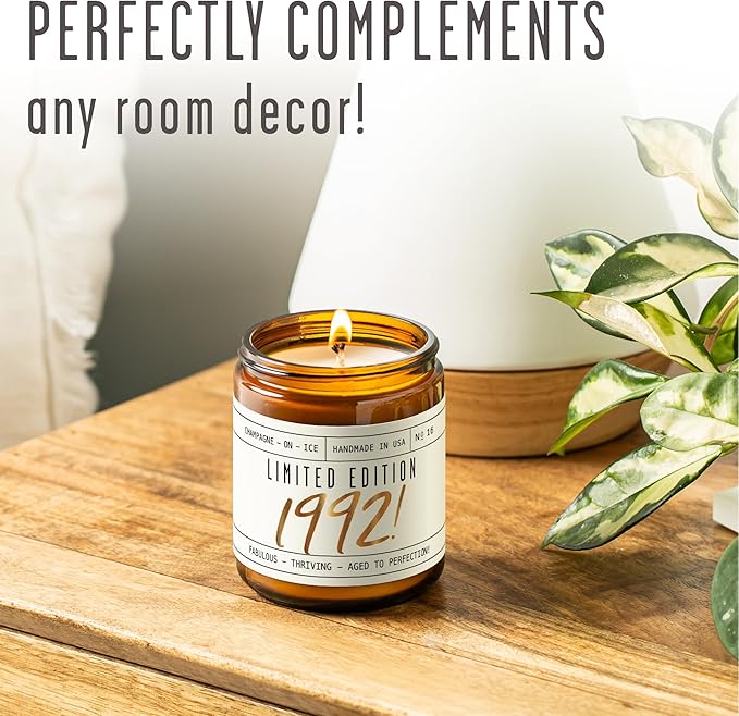 33rd Birthday Gifts for Women - 'Limited Edition 1992' Soy Candle, w/Champagne on Ice I 33 Birthday Gifts for Women I 33rd Gift for Her Ideas I 9oz Reusable Jar, 50Hr Burn, Made in USA