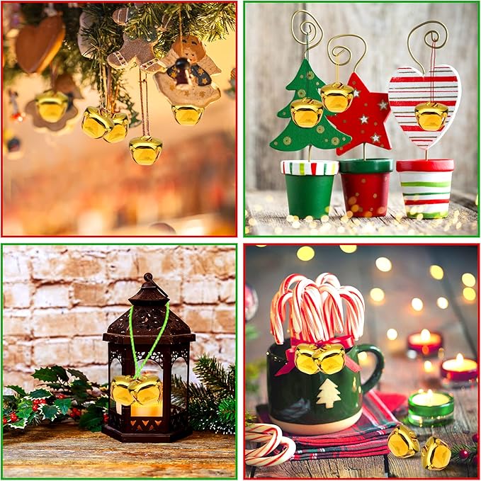Augshy 200 Pieces Jingle Bells 3/5Inch Craft Bell Bulk for Christmas Home and Pet Decorations Xmas Decor Party Favors Supplies (Gold)