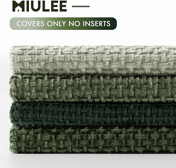 MIULEE Pack of 4 Christmas Throw Pillow Covers 16x16 Inch Green Soft Decorative Chenille Pillow Covers Farmhouse Accent Cushion Covers for Boho Home Decor Bedroom Living Room