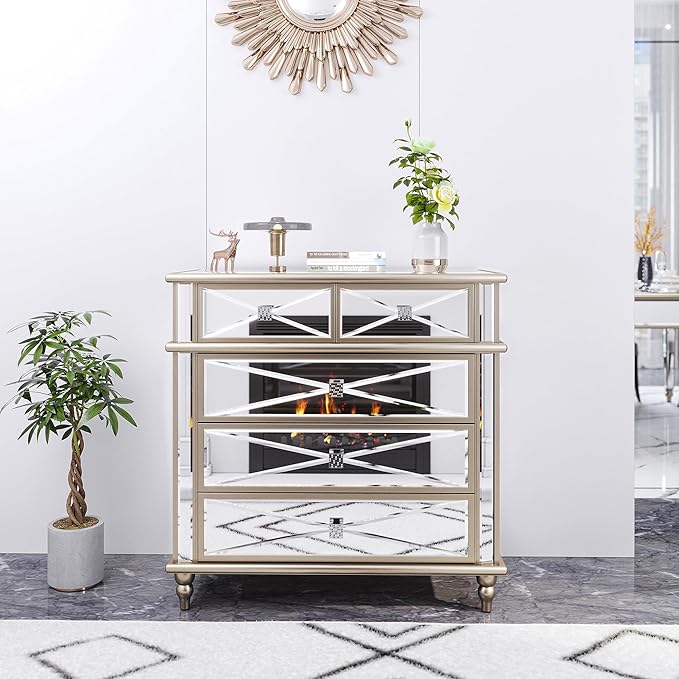 DWVO Gold 5 Drawers Dressers for Bedroom, 35" Accent Chest with Drawers