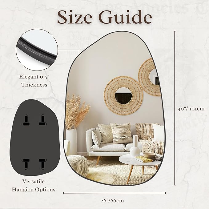 PERFNIQUE Irregular Asymmetrical Wall Mirror Decorative Modern Wall Mounted 40"x26", Black