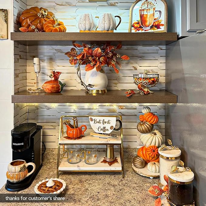 Vamos Tile Peel and Stick Backsplash Seamless Tile,10 Sheets Stick on Backsplash for Kitchen & Bathroom, Calacatta Gold+Matt Pure White Marble Look PVC+ Light Gold Self Adhesive Backsplash Tile