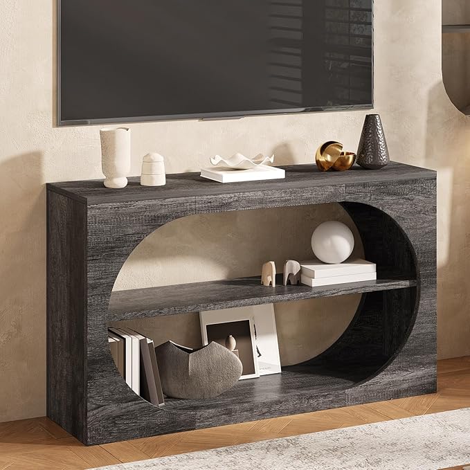 Console Table, 55-Inch Entryway Table with Storage 3-Tier Farmhouse Narrow Sofa Table Wood Foyer Table for Entryway, Hallway, Living Room, Office (Grey Oak, 55 inch)