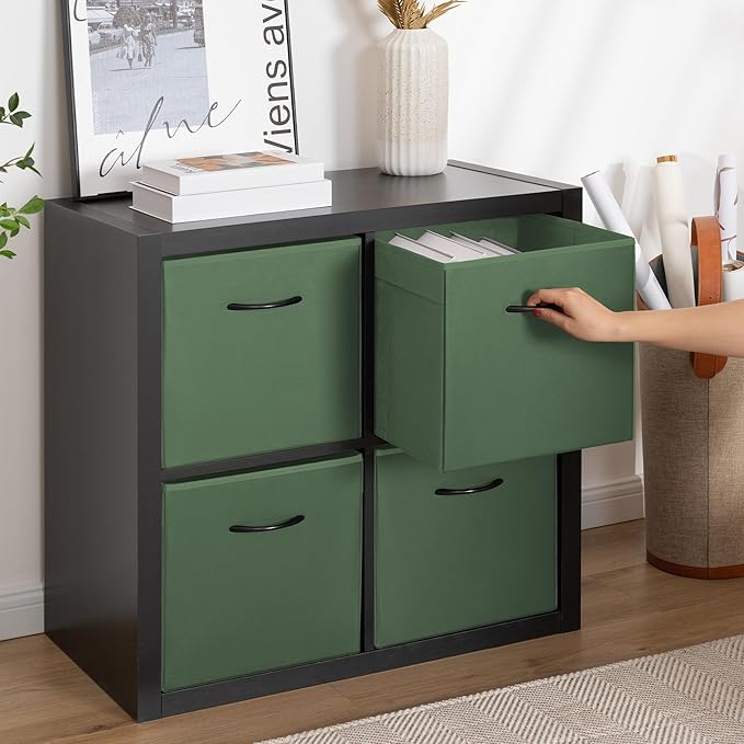 StorageWorks Green Storage Cubes, 13x13 Storage Cube Bins with Handle, Cube Storage Organizer Bins for Shelves and Closet, Collapsible Storage Bins, 4-Pack