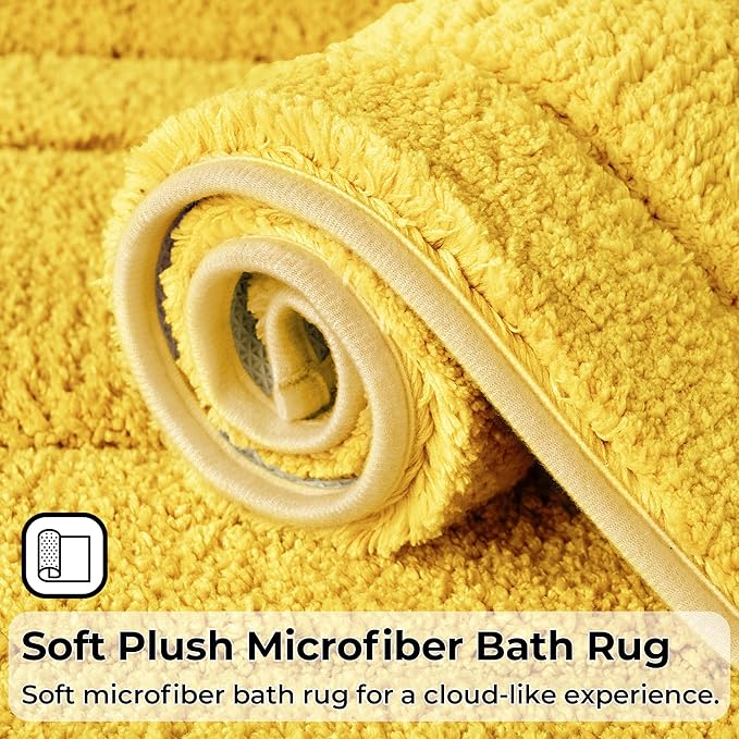 GRANNY SAYS Bathroom Toilet Rugs U Shaped, Bath Mats for Bathroom, Bath Rugs Non Slip Washable, Absorbent Microfiber Toilet Mat, Soft Plush Shaggy, 20" x 24", Yellow