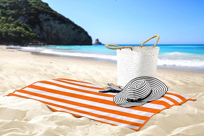 Utopia Towels 4 Pack Cabana Stripe Beach Towel, 30 by 60 Inches 100% Ring Spun Cotton Bath Towels for Beach, and Swim, Orange