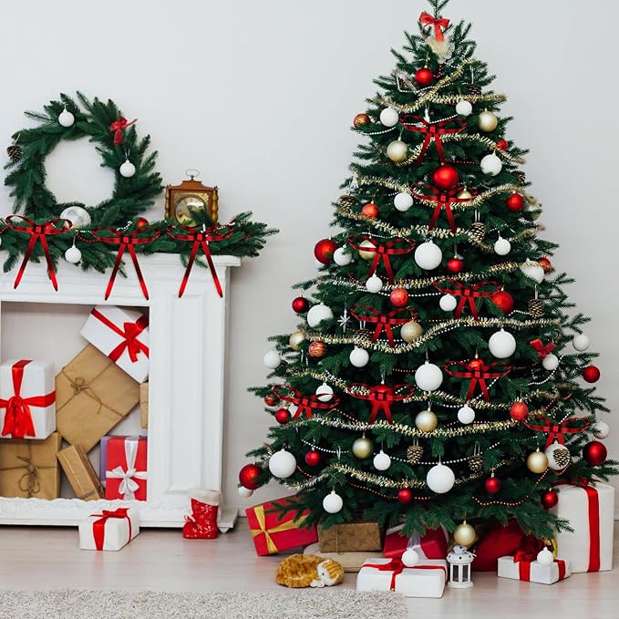 20 Pcs Christmas Metal Bow Ornaments with Clip, 5 x 6 Inch Christmas Bows Door Garland Decor Vintage Wreath Bow for Tree, Wreath, Gift Wrapping (20, Red)