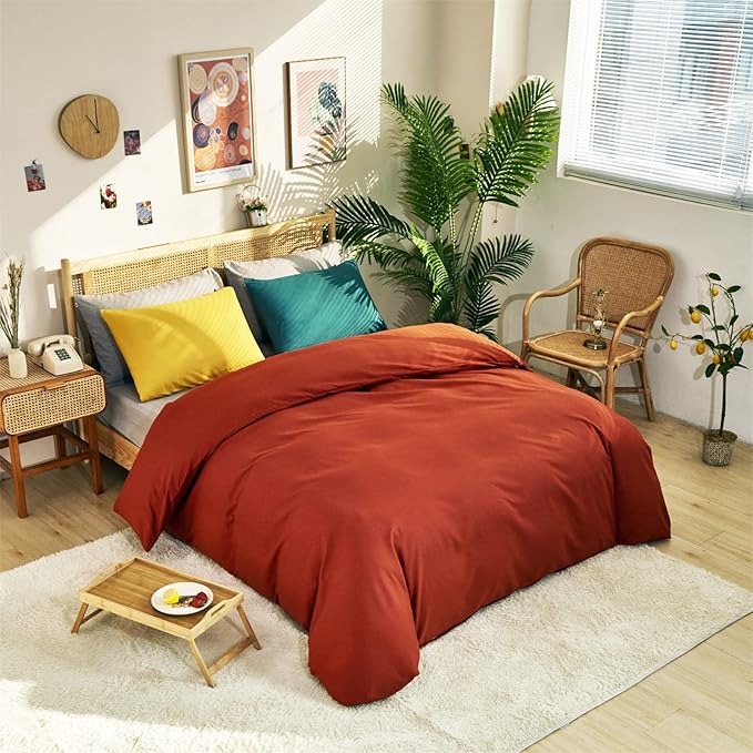 CLOTHKNOW Burnt Orange King Size Comforter Set 3Pcs Terracotta Bedding Comforter Sets Rust Comforter King Caramel Comforter Sets King
