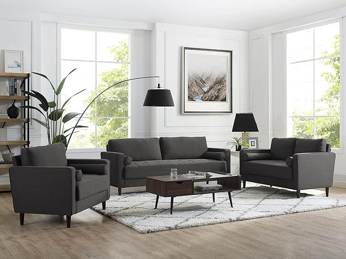 Studio Living® Lexington 39.4" Arm Chair, Mid-Century Modern, Pocket Coil Comfort, Easy Assembly, Woven Fabric, Heather Grey