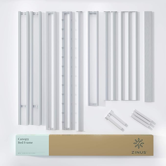 ZINUS Patricia White Metal Canopy Platform Bed Frame, Mattress Foundation with Steel Slat Support, No Box Spring Needed, Easy Assembly, Full