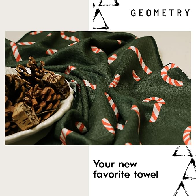 GEOMETRY Christmas Kitchen Towels Quick Dry Microfiber Premium Towel Merry Green 12x24