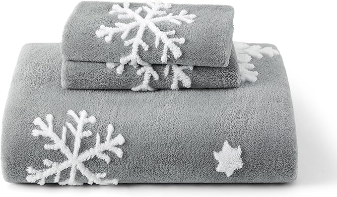 Bedsure Fluffy Duvet Cover Set - Ultra Soft Plush Shaggy Comforter Cover King Size, Warm Flannel Fleece Bed Sets for Winter, 3 Pieces, Snowflake Pattern, Grey