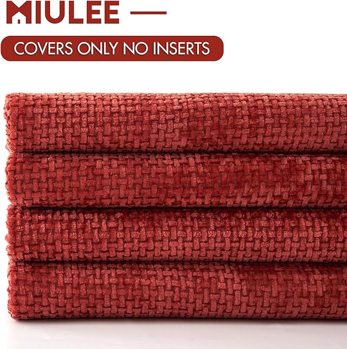 MIULEE Christmas Red Pack of 4 Throw Pillow Covers 20x20 Inch Soft Decorative Chenille Pillow Covers Farmhouse Accent Cushion Covers for Boho Home Decor Bedroom Living Room