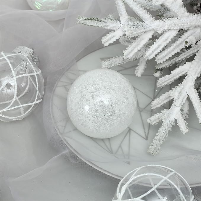 Clear Christmas Ball Ornaments, 30ct 2.36 Inch White Christmas Ornaments Balls for Christmas Tree with Delicate Stuff Shatterproof Hanging Xmas Tree Baubles Decorations for Wedding Christmas