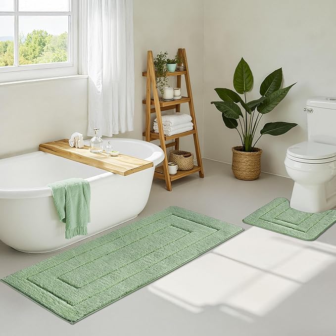 GRANNY SAYS Sage Green Bathroom Rugs Non Slip, 59" x 24", Small Bathroom Rugs Washable,Bath Mats for Floor, Microfiber Bath Mat for Tub, Absorbent Shower Rug