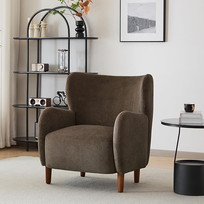 Christopher Knight Home Dolly Mid-Century Modern Velvet Upholstered Wingback Club Chair, Living Room Lounge Chair for Relaxation, Reading Armchair, Solid Wood Living Room Accent Chair, Dark Brown