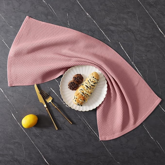 Homaxy 100% Cotton Kitchen Towels and Dishcloths Set, 12 x 12 Inches and 13 x 28 Inches, Set of 12 Bulk Kitchen Towels Set, Ultra Soft Absorbent Dish Cloths for Washing Dishes, Dried Rose