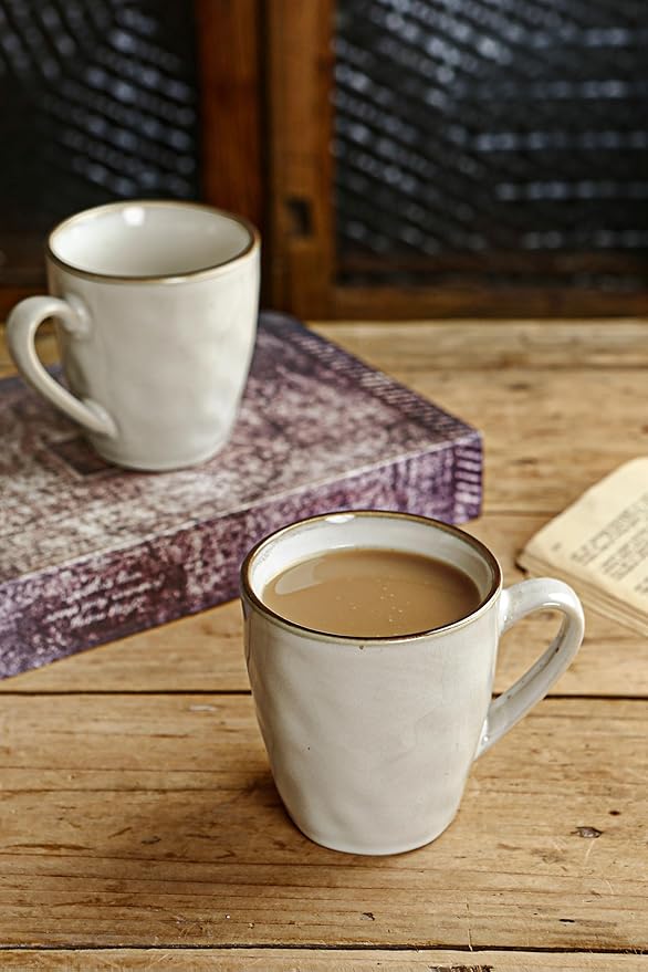 famiware Coffee Mugs Set of 4, Ocean Round 11.5oz Coffee Cup Set with Handle for Cocoa, Milk, Hot Chocolate, Stoneware Cups for Kitchen, Reactive Glaze, Microwave and Dishwasher Safe, Cappuccino White