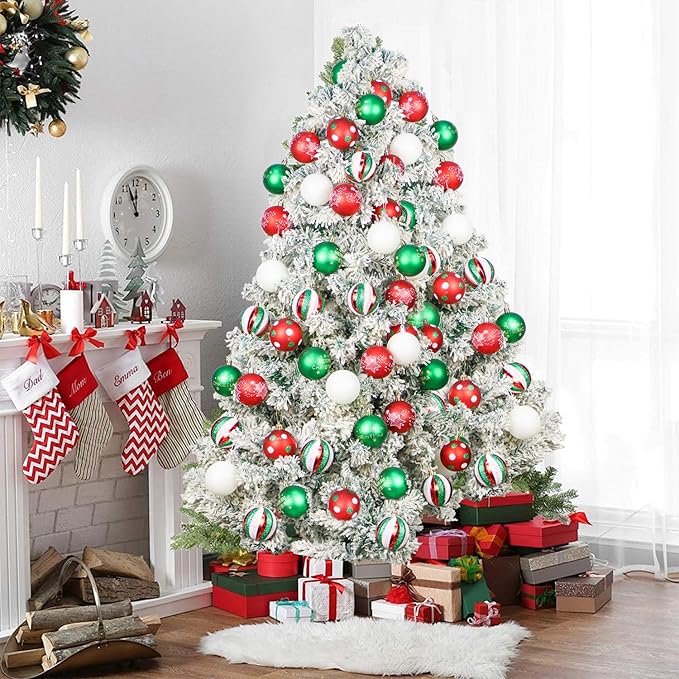 40PCS 2.36" Christmas Balls Ornaments, Plastic Christmas Tree Ornaments, Holiday Baubles, Hanging Decorations for Xmas Trees Holiday Party, Red Green White Baubles