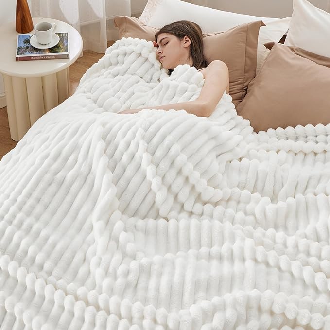 Bedsure GentleSoft Blankets Queen Size for Bed - Cozy Soft Blankets for Women, Cute Large Bedding Fleece Throws for Girls, Off White, 90x90 Inches