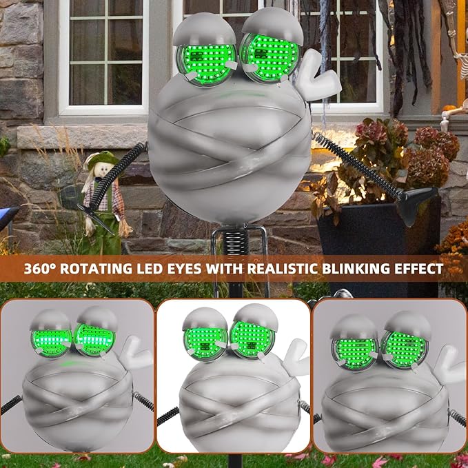 Halloween Pathway Lights 38.2" with Realistic Eye Movement, Mummy Halloween Lawn Stakes for Cute Outdoor Decorations with Solar Eyeball Lights