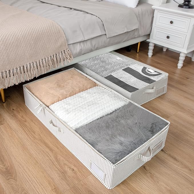 StorageWorks Large Under Bed Storage Containers with Handles and Label Holder, 2 Pack Ultra-thick Fabric Underbed Bins, Closet Organizer for Clothes, Sweater