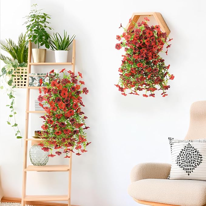 INQCMY 2Pcs Artificial Flowers for Outdoors UV Resistant Artificial Plants Easy Assembly for Spring Decor Look Real Faux Hanging Flowers for Outside Home Planter Porch Patio Decor