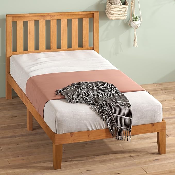 ZINUS Alexia Wood Platform Bed Frame with headboard, Solid Wood Foundation with Wood Slat Support, No Box Spring Needed, Easy Assembly, Rustic Pine, Twin