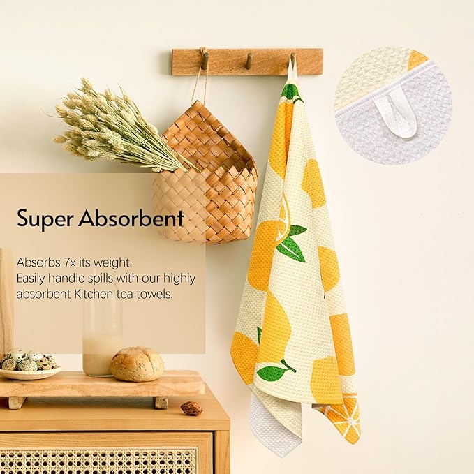 Lemon Kitchen Tea Towels Quick Dry Microfiber Dish Towels 18x30 with Hanging Loop Superior Absorbency Lemon
