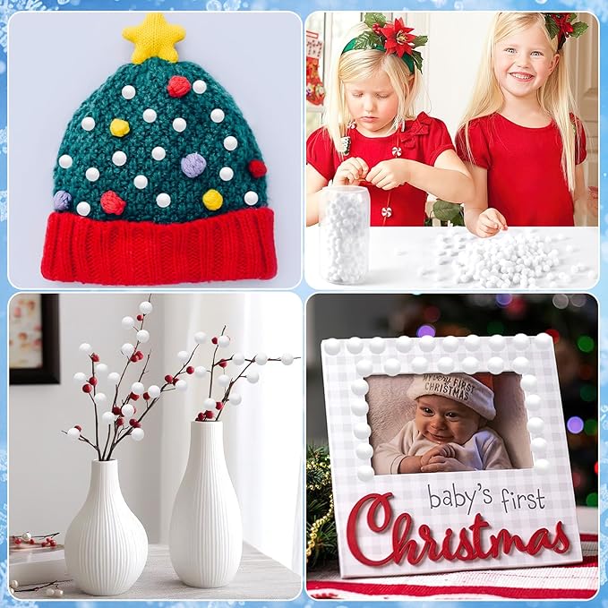 SEPGLITTER Christmas Pom Poms Balls, 1000 Pieces Light White Pompoms Pom Poms for Crafts Making DIY Holiday Christmas Decorations Supplies (0.4 inch/1 cm )