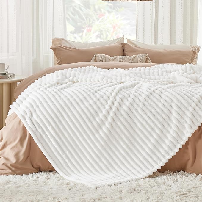 Bedsure GentleSoft Blankets Queen Size for Bed - Cozy Soft Blankets for Women, Cute Large Bedding Fleece Throws for Girls, Off White, 90x90 Inches