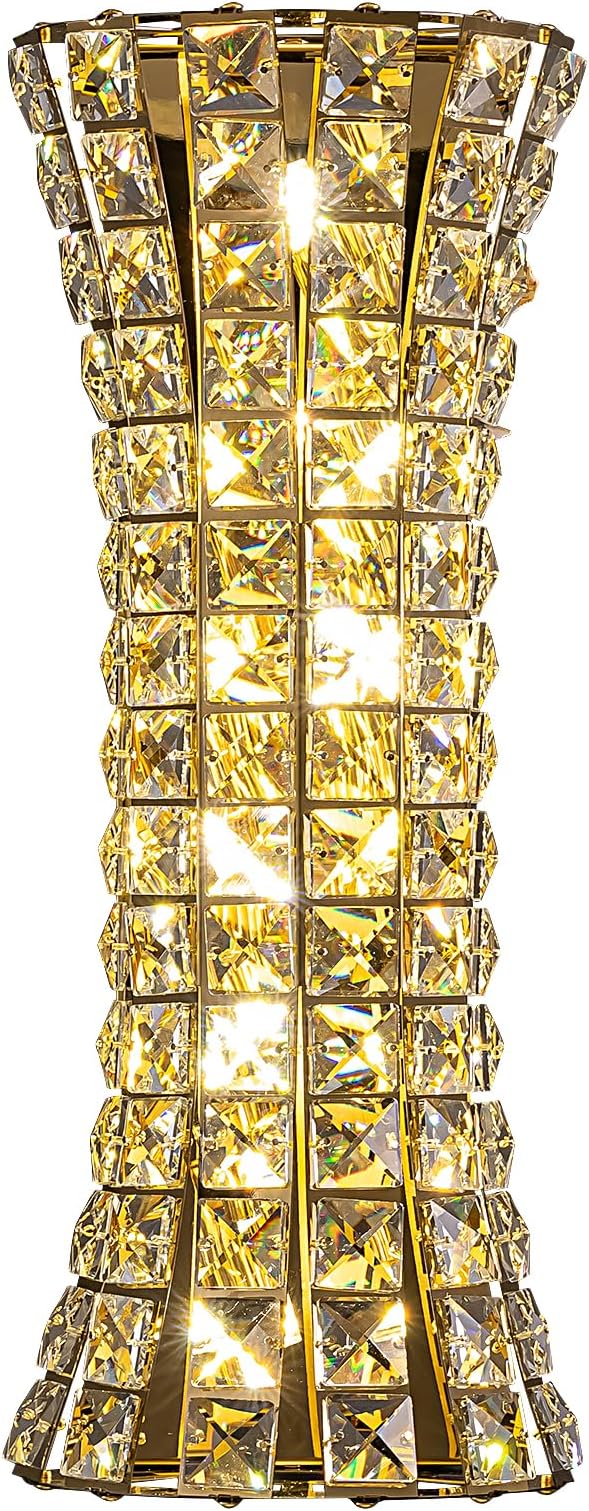 Crystal Wall Sconces,Modern Wall Light Fixtures,Luxury Indoor Gold Wall Lamp for Living Room Bedroom Bathroom Hallway Doorway Stairway,Bedside,Tricolor Vanity Lighting Fixture