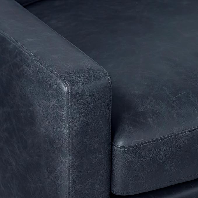 POLY & BARK Sorrento Leather Couch - 86 Inch Sofa - Full-Grain Leather Sofa for Living Room with Feather Down Topper - Living Room Couch - Pure Aniline Vintage Italian Leather in Nightfall Blue
